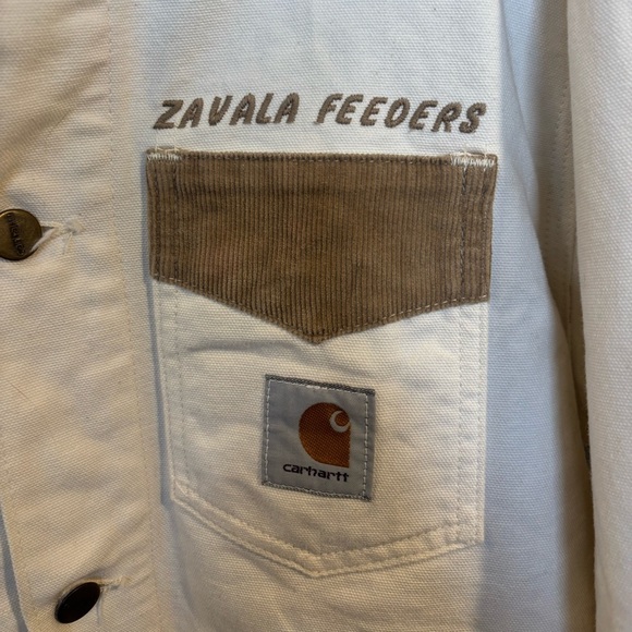 Carhartt Jacket Cream Canvas Brown Cord Collar Barn Coat - Picture 4 of 9